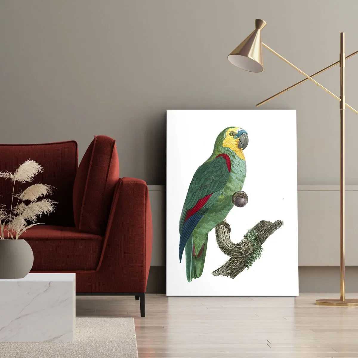 Canvastavla - Bild på duk - Porträtt av papegoja - 65x120 cm