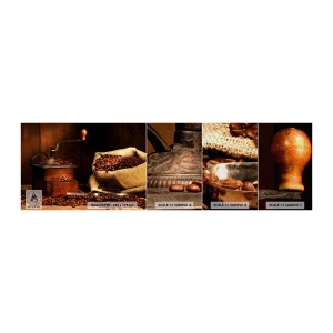 Provbit av fototapet Premium Canvas - Stilleben med kaffebönor och kvarn - Gastronomi, Kaffe, Kaffekvarn - 100x30 cm