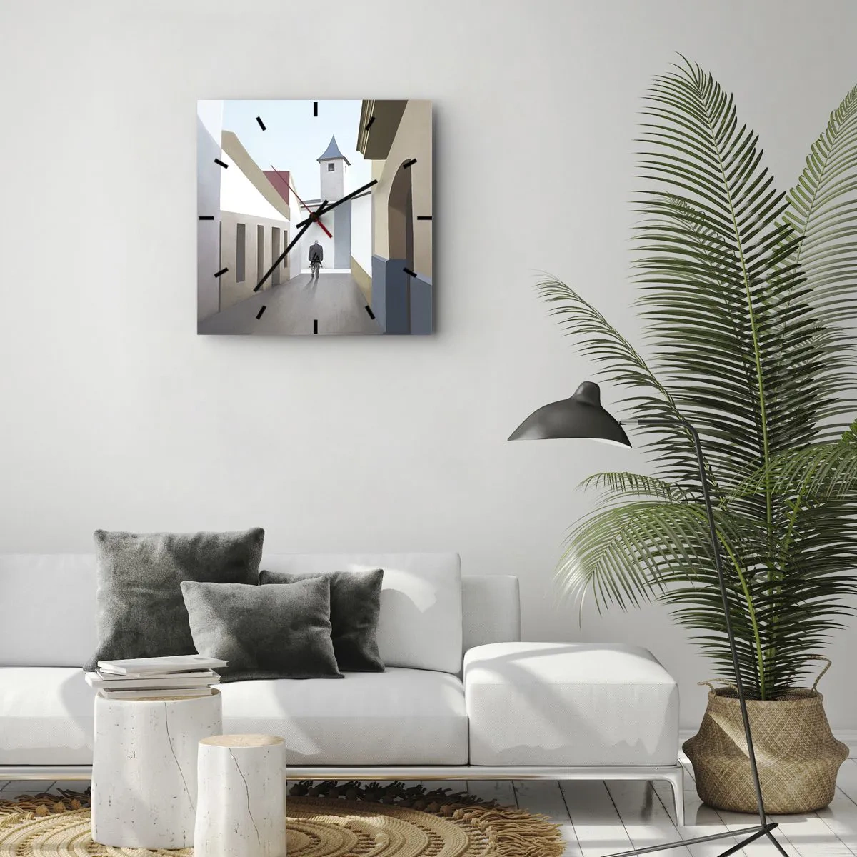 Väggklocka - Klocka på glas - Solig promenad - 40x40 cm