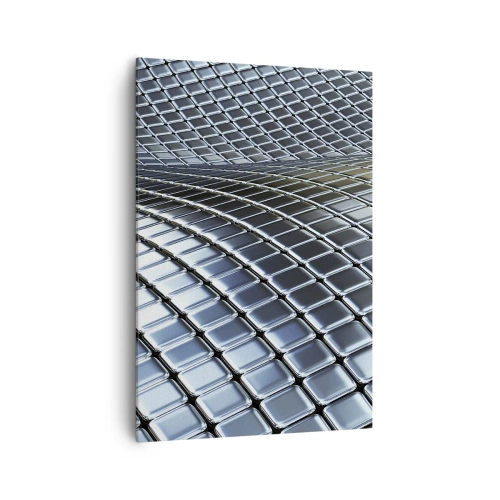Canvastavla - Bild på duk - Metallisk silver våg - 70x100 cm