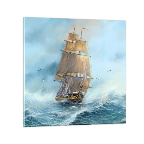 Glastavla - Bild på glas - Vinkande genom vågorna - 40x40 cm