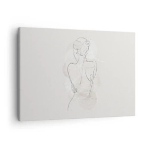 Canvastavla - Bild på duk - En minimalistisk skiss av en kvinnlig silhuett mot en ljus bakgrund. - 70x50cm - Som ett känsligt instrument - Modern väggdekoration för vardagsrum och sovrum ARTTOR