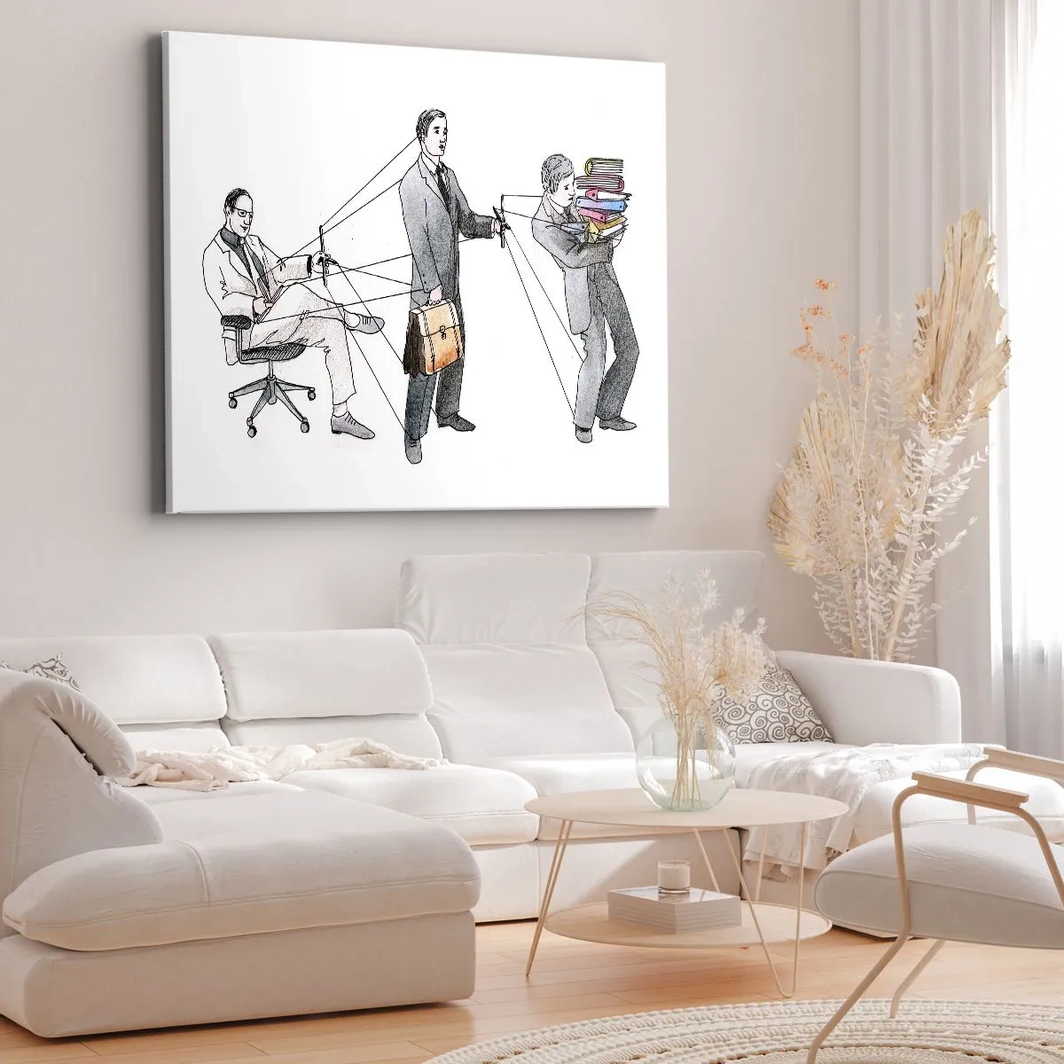 Canvastavla - Bild på duk - En illustration som visar människor som kontrolleras som marionetter. - 70x50cm - Var och en har sin chef - Modern väggdekoration för vardagsrum och sovrum ARTTOR