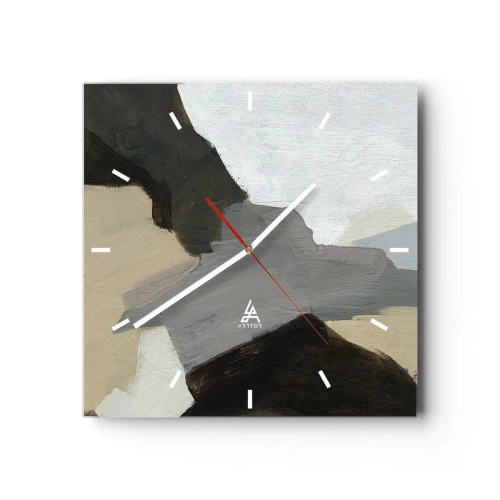 Väggklocka - Klocka på glas - Abstraktion: avgrening av det gråa - 40x40 cm