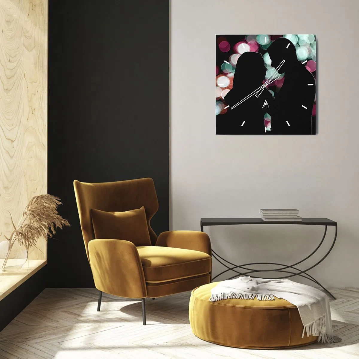 Väggklocka - Klocka på glas - Ja! - 40x40 cm