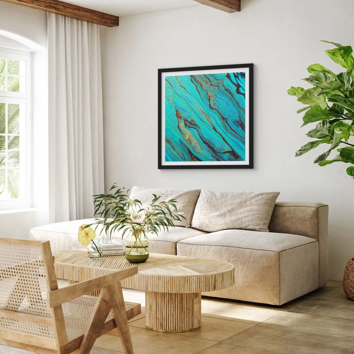 Affisch i svart ram - Turkost tidvatten - 40x40 cm