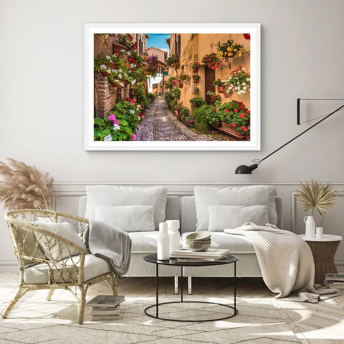 Affisch i vit ram - Italiensk gränd - 100x70 cm