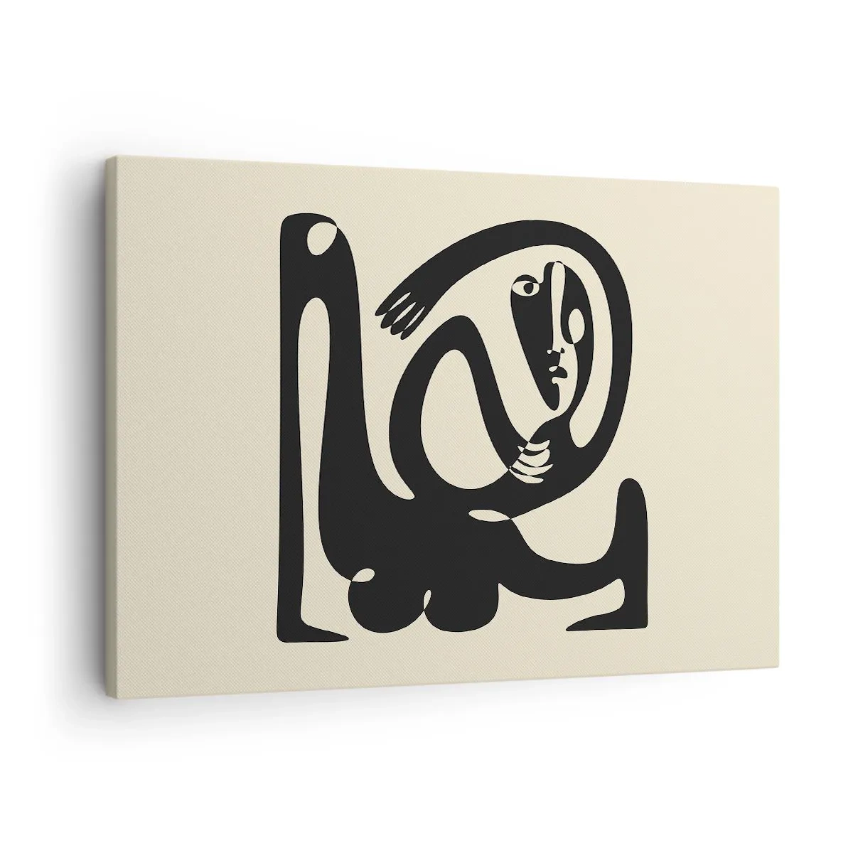 Canvastavla - Bild på duk - En abstrakt figur i svart mot en beige bakgrund - 70x50cm - Nästan Picasso - Modern väggdekoration för vardagsrum och sovrum ARTTOR