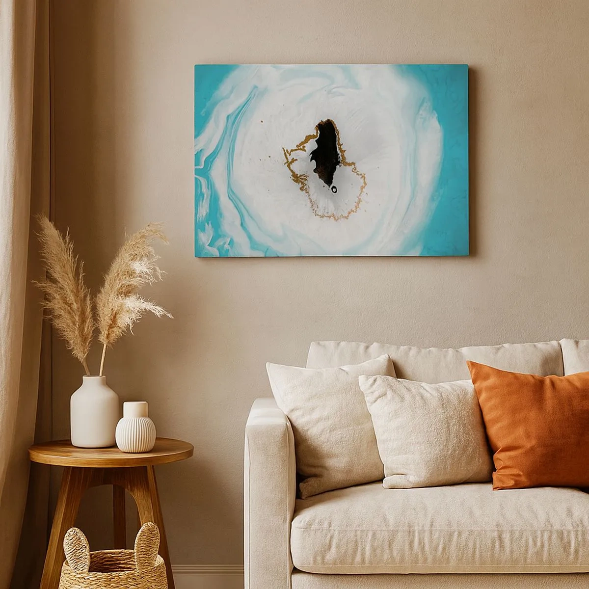 Canvastavla - Bild på duk - Abstrakt geodemotiv i nyanser av turkos, vitt och guld - 70x50cm - Att tränga in - Modern väggdekoration för vardagsrum och sovrum ARTTOR