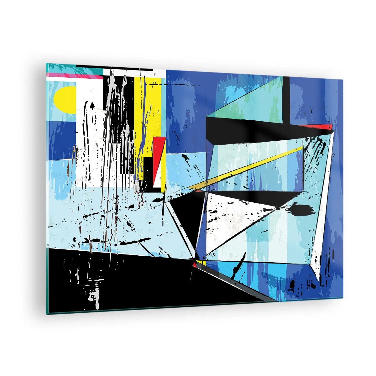 Glastavla - Bild på glas - Abstrakt geometrisk komposition i nyanser av blått - 70x50cm - Se värden ur en vinkel... - Modern väggdekoration för vardagsrum och sovrum ARTTOR