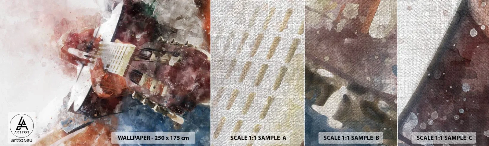 Provbit av fototapet Premium Canvas - Vad tycker du om det? - Abstraktion, musik, Gitarr - 100x30 cm