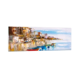 Glastavla - Bild på glas - Flerfärgad urban hamn - 90x30 cm