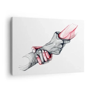 Canvastavla - Bild på duk - Konstnärliga händer som håller varandra i minimalistisk stil - 70x50cm - Du är i goda händer - Modern väggdekoration för vardagsrum och sovrum ARTTOR