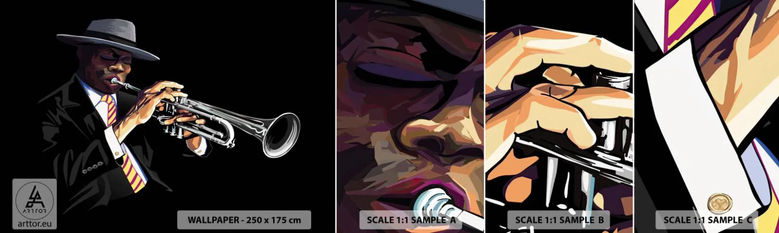 Fototapet Prov Standard Eco - Gamla skolans charm - musik, Jazz, Trumpet - 100x30 cm