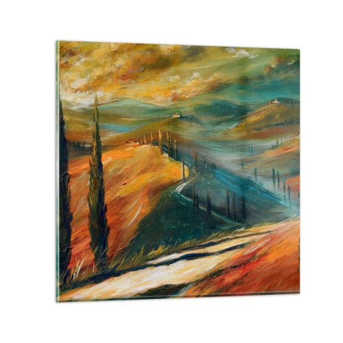Glastavla - Bild på glas - Toskanskt landskap - 30x30 cm