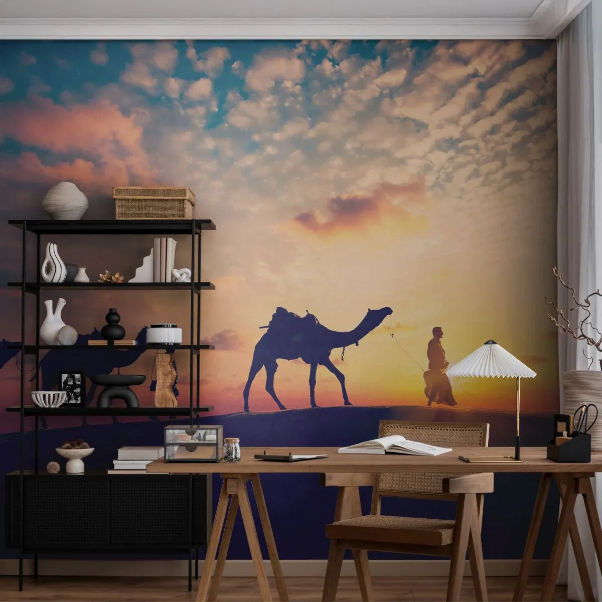 Självhäftande Fototapet Deluxe Sticker - Orientens hemliga ande - Landskap, Öken, Kamel - 250x175 cm
