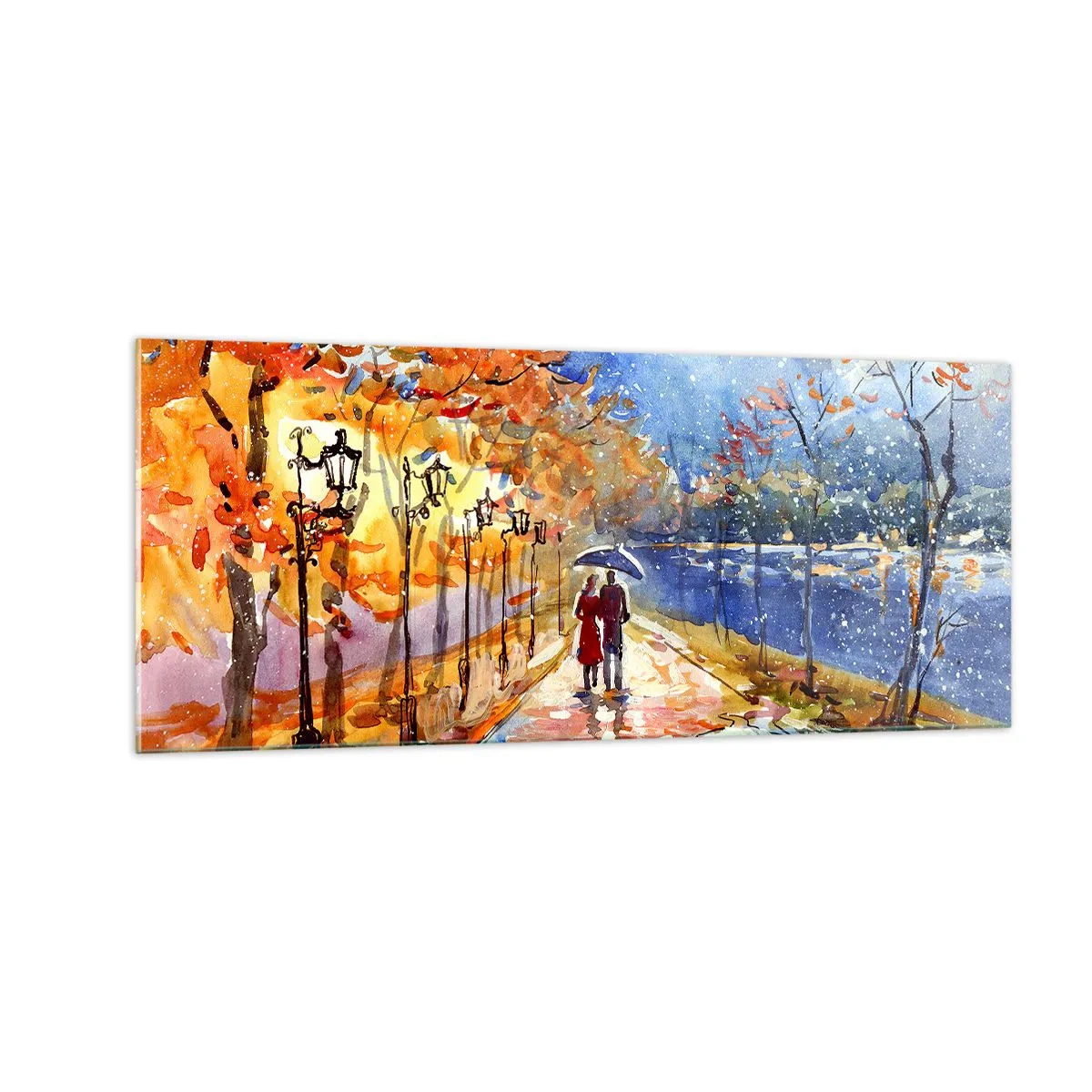Glastavla - Bild på glas - Tillsammans mot tidens gräns - 100x40 cm