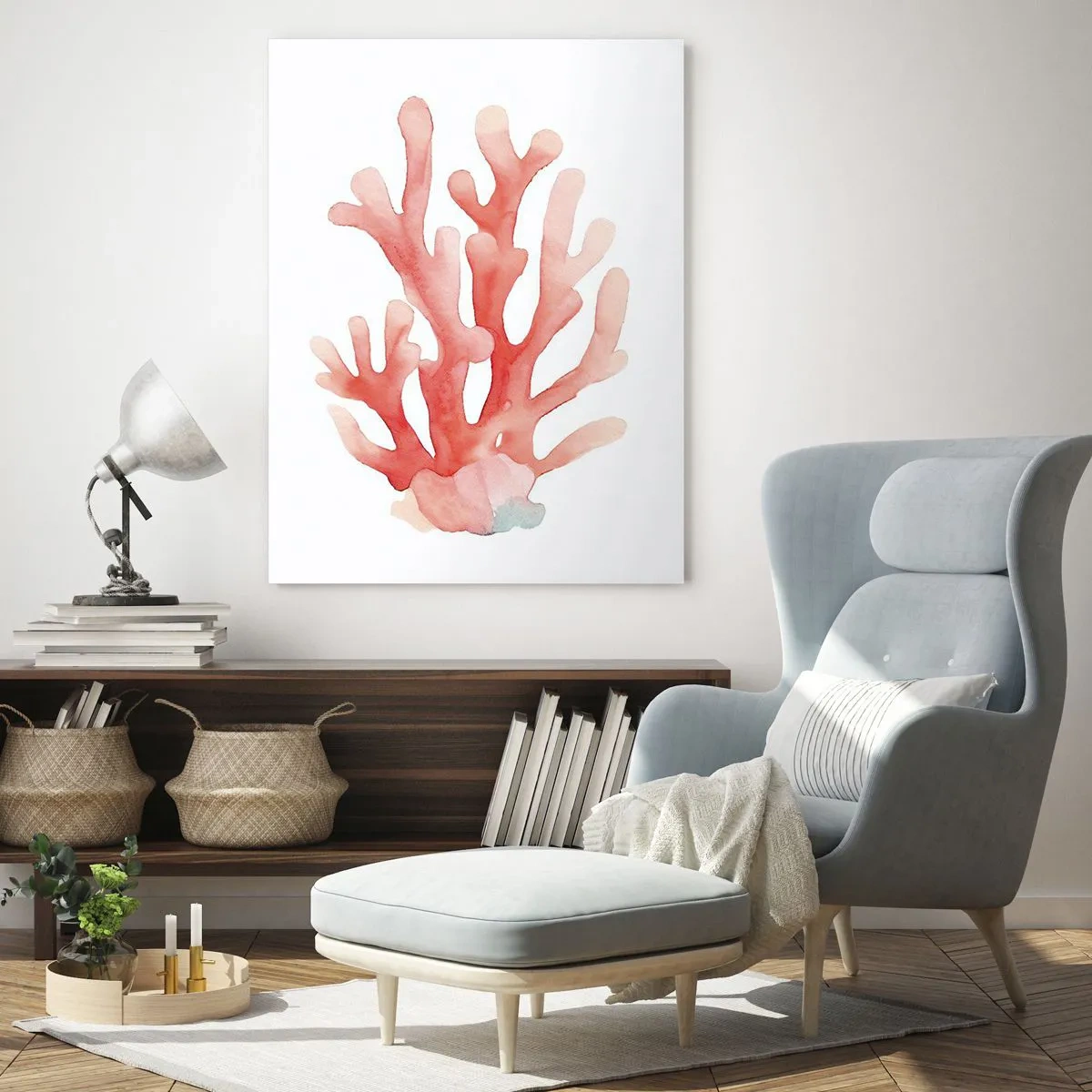 Glastavla - Bild på glas - Korallfärgad korall - 50x70 cm