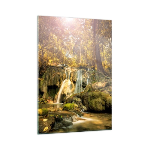 Glastavla - Bild på glas - Skogkaskad i grönt - 50x70 cm
