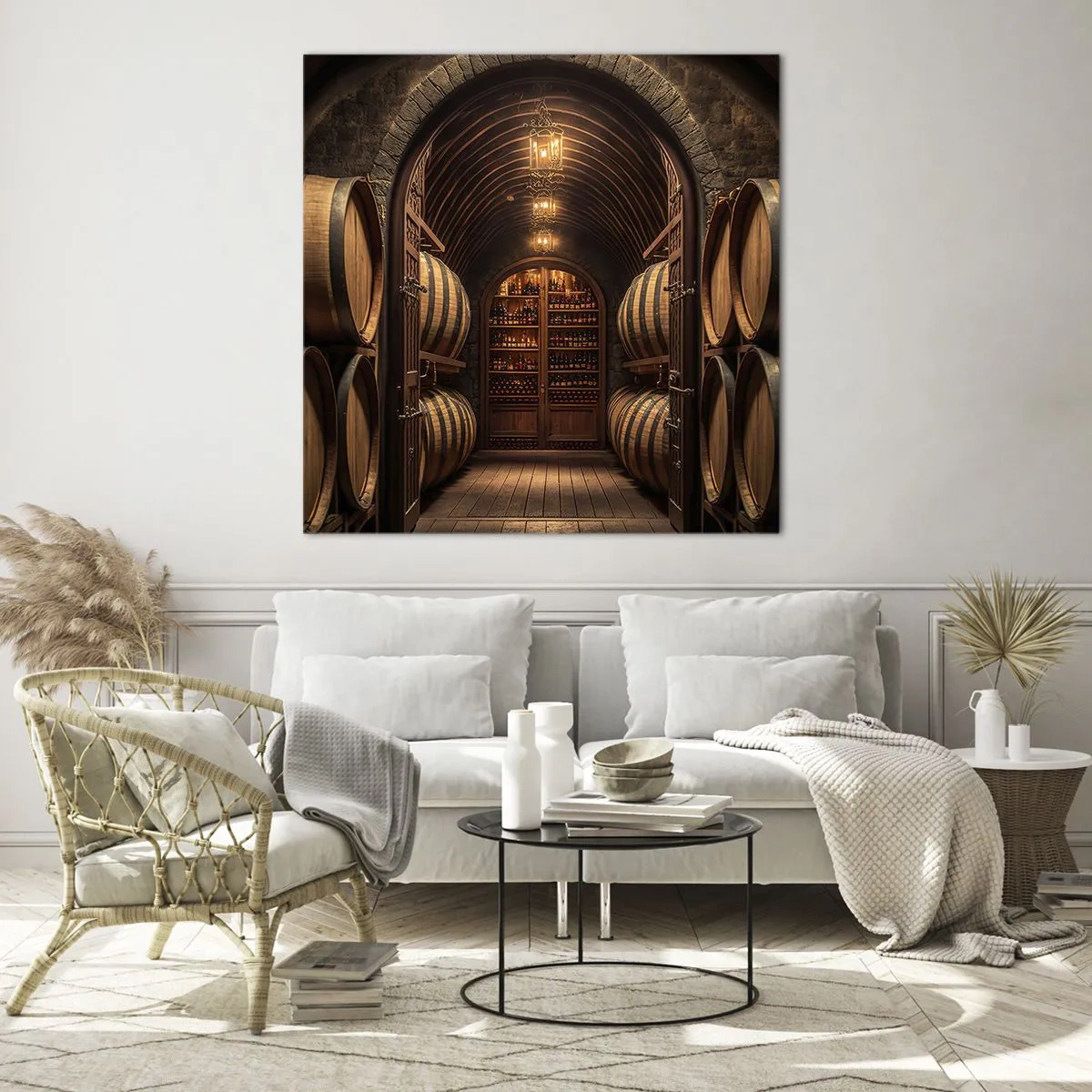 Glastavla - Bild på glas - Stämningsfull källare - 70x70 cm