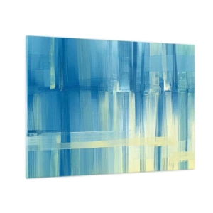 Glastavla - Bild på glas - Abstrakta penseldrag i turkos och gult - 70x50cm - Komposition i turkos - Modern väggdekoration för vardagsrum och sovrum ARTTOR