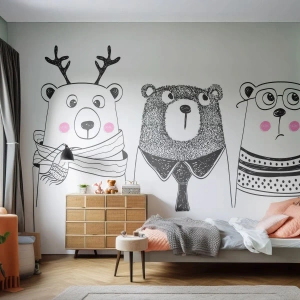 Fototapet Premium Sand - Tre björnar  - För barn, Björn, Illustration - 100x70 cm