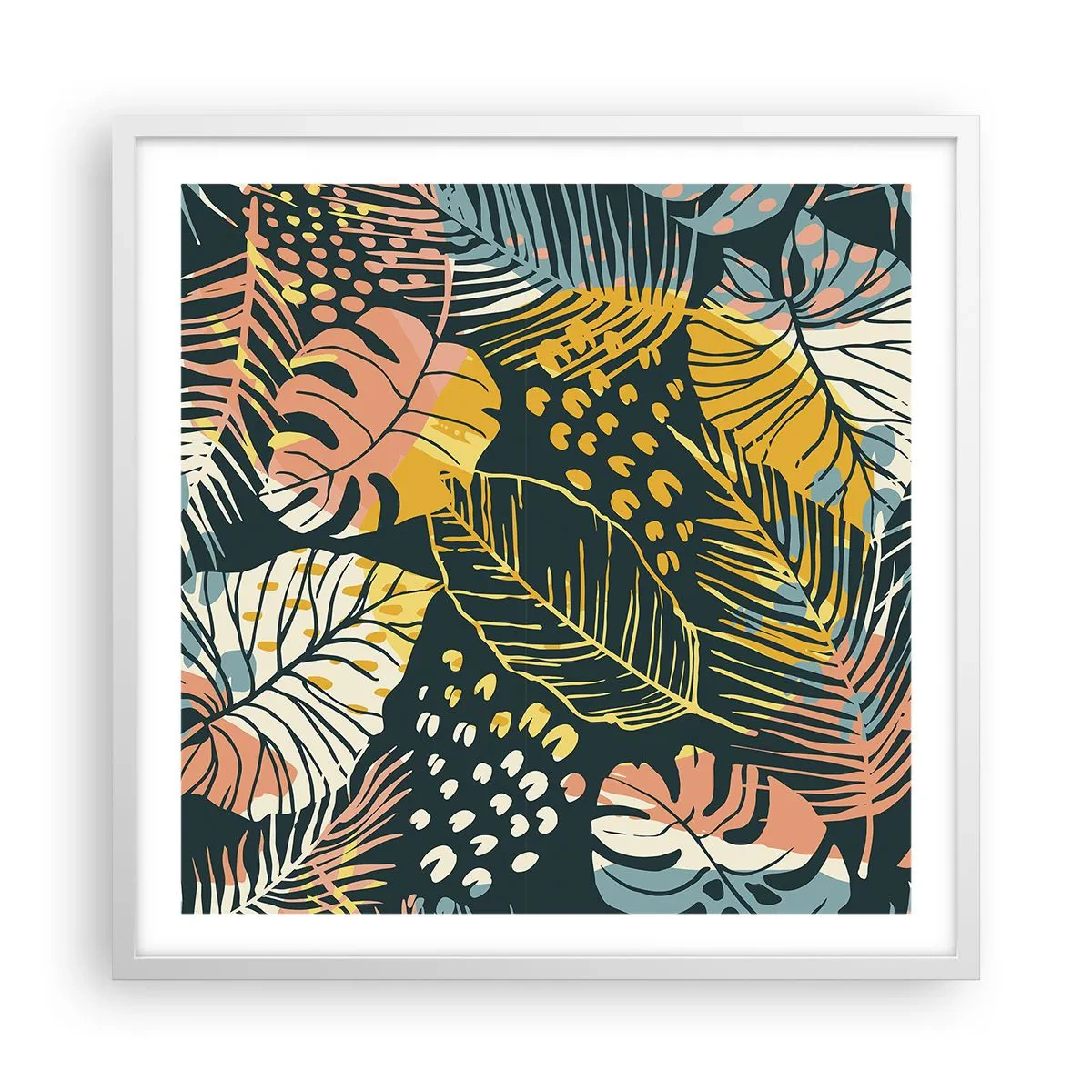 Affisch i vit ram - Lövfantasi - 60x60 cm