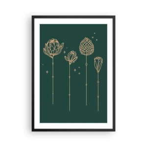 Affisch i svart ram - Gyllene konturer av blommor på en mörkgrön bakgrund - 50x70cm - Familjen ÖRTsson - Modern väggdekoration för vardagsrum och sovrum ARTTOR