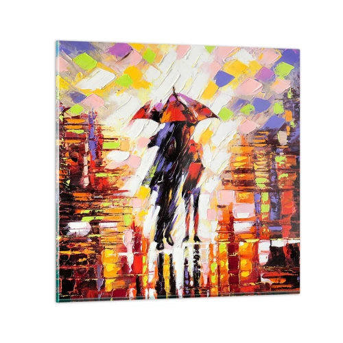Glastavla - Bild på glas - Tillsammans genom natten och regnet - 60x60 cm