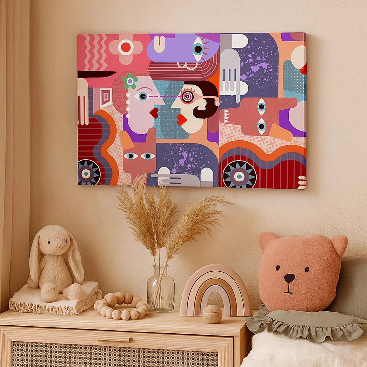 Canvastavla - Bild på duk - Abstrakta figurer i livfulla färger - 70x50cm - Öga mot öga  - Modern väggdekoration för vardagsrum och sovrum ARTTOR