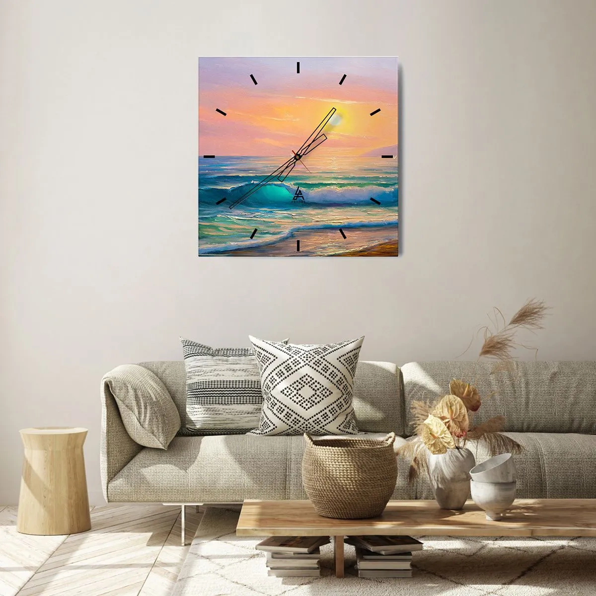 Väggklocka - Klocka på glas - Vågvisa i turkos - 40x40 cm