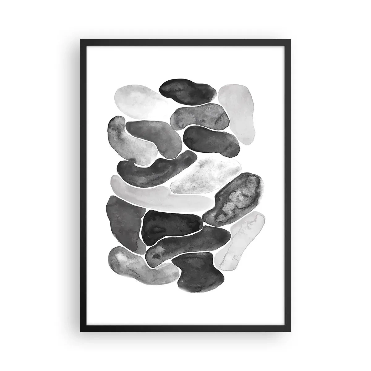 Affisch i svart ram - Abstrakta former i nyanser av svart, grått och vitt - 50x70cm - Stenig abstraktion - Modern väggdekoration för vardagsrum och sovrum ARTTOR