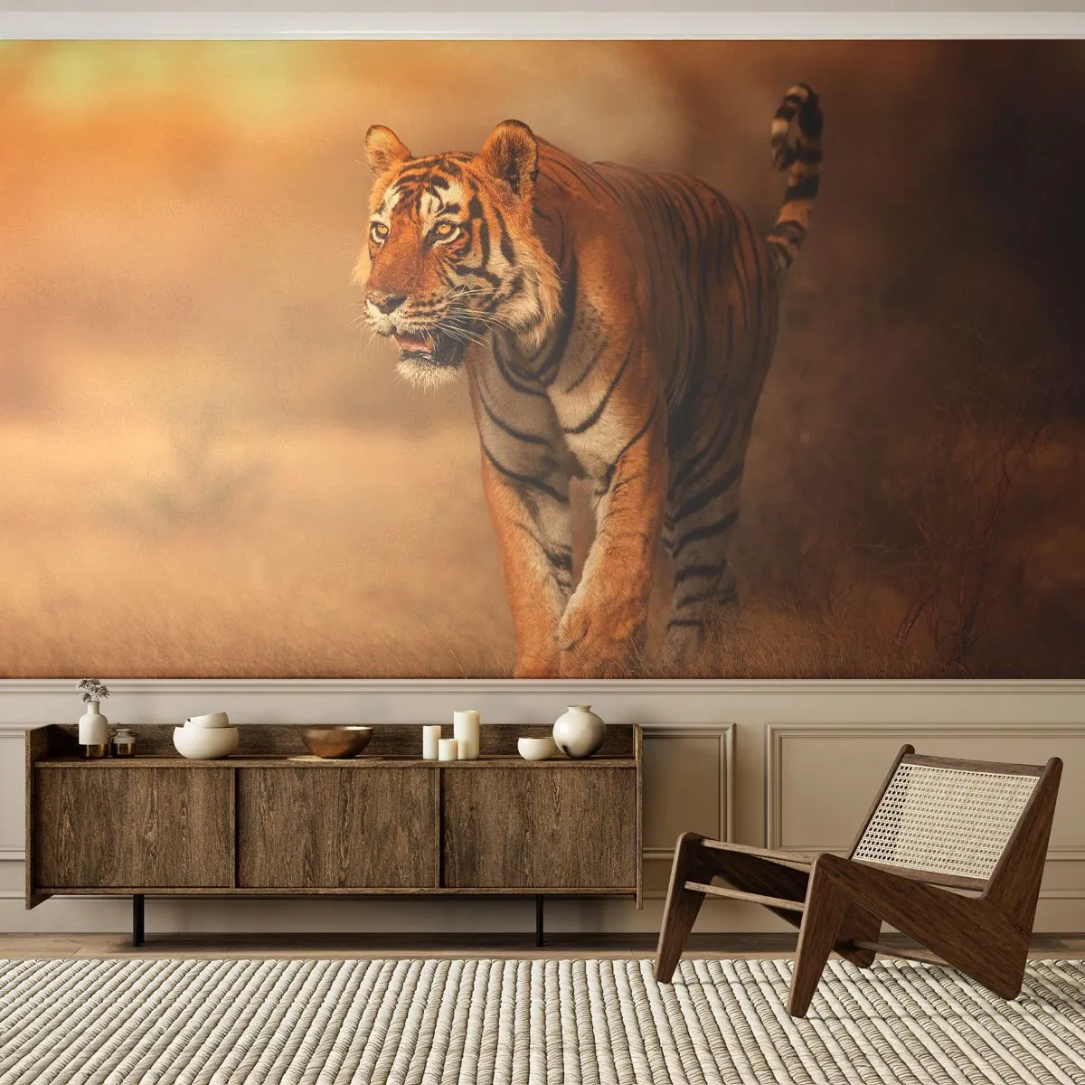 Självhäftande Fototapet Deluxe Sticker - Före attack - Djur, Tiger, Afrika - 250x175 cm