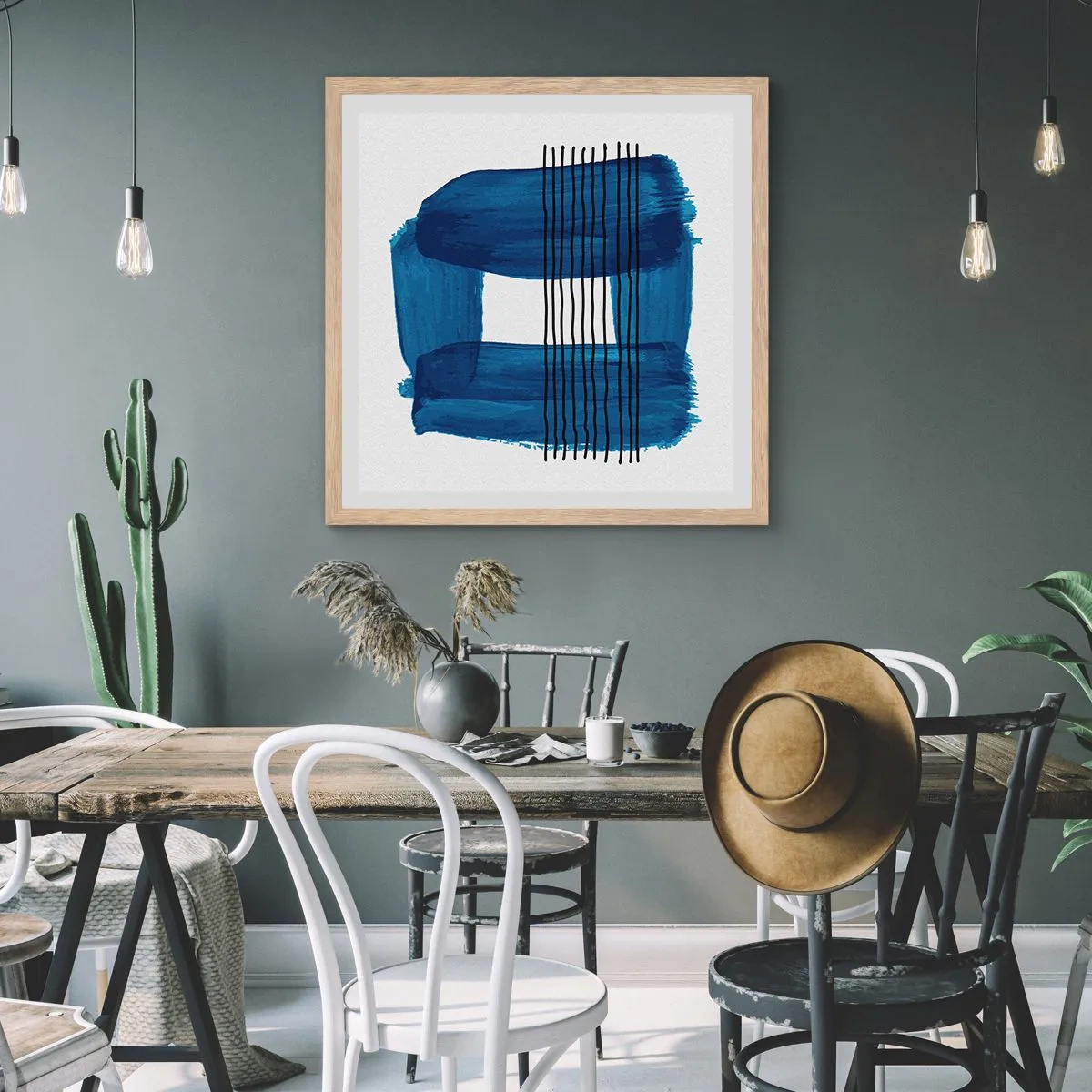 Affisch i ram av ljusek - Svart-blå komposition - 40x40 cm