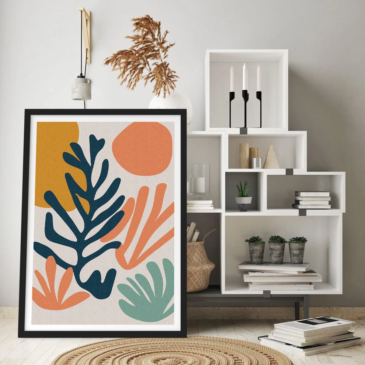 Affisch i svart ram - En färgglad komposition av växtformer i modern stil - 50x70cm - Korallhav - Modern väggdekoration för vardagsrum och sovrum ARTTOR