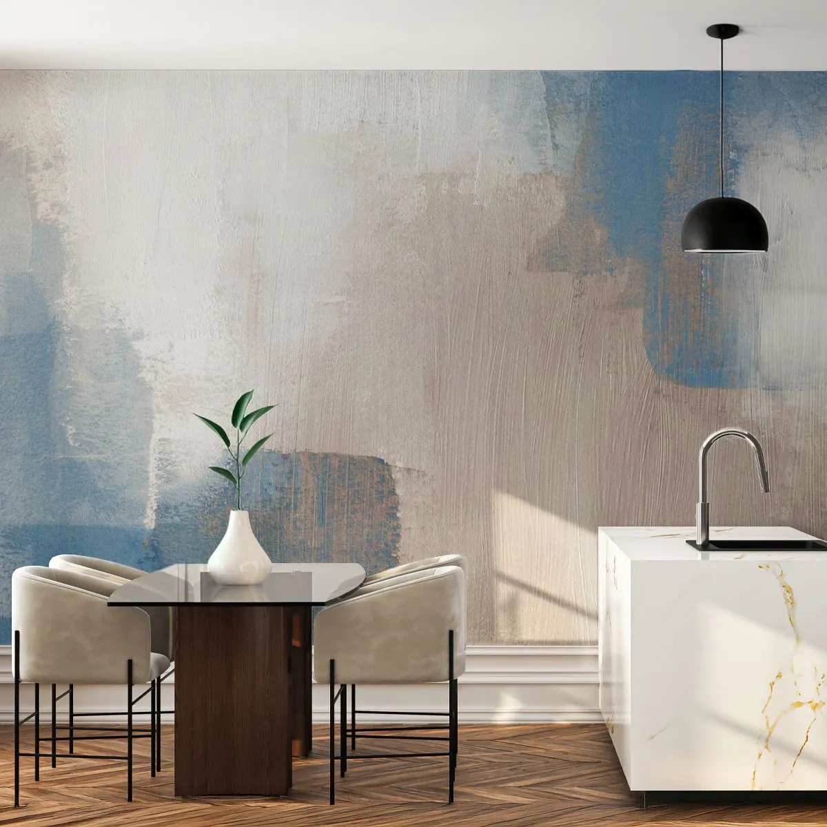 Fototapet Standard Eco - Rosa abstraktion bakom en blå slöja - Bit, Samtida, Färger - 350x256 cm
