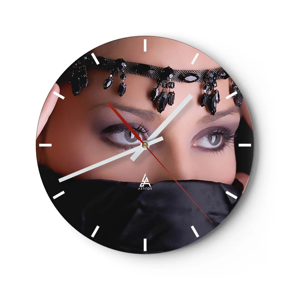 Väggklocka - Klocka på glas - Mystisk feminin look i orientalisk stil - 30x30cm - Lockande orientalisk hemlighet - Modern väggdekoration för vardagsrum, kök och sovrum ARTTOR