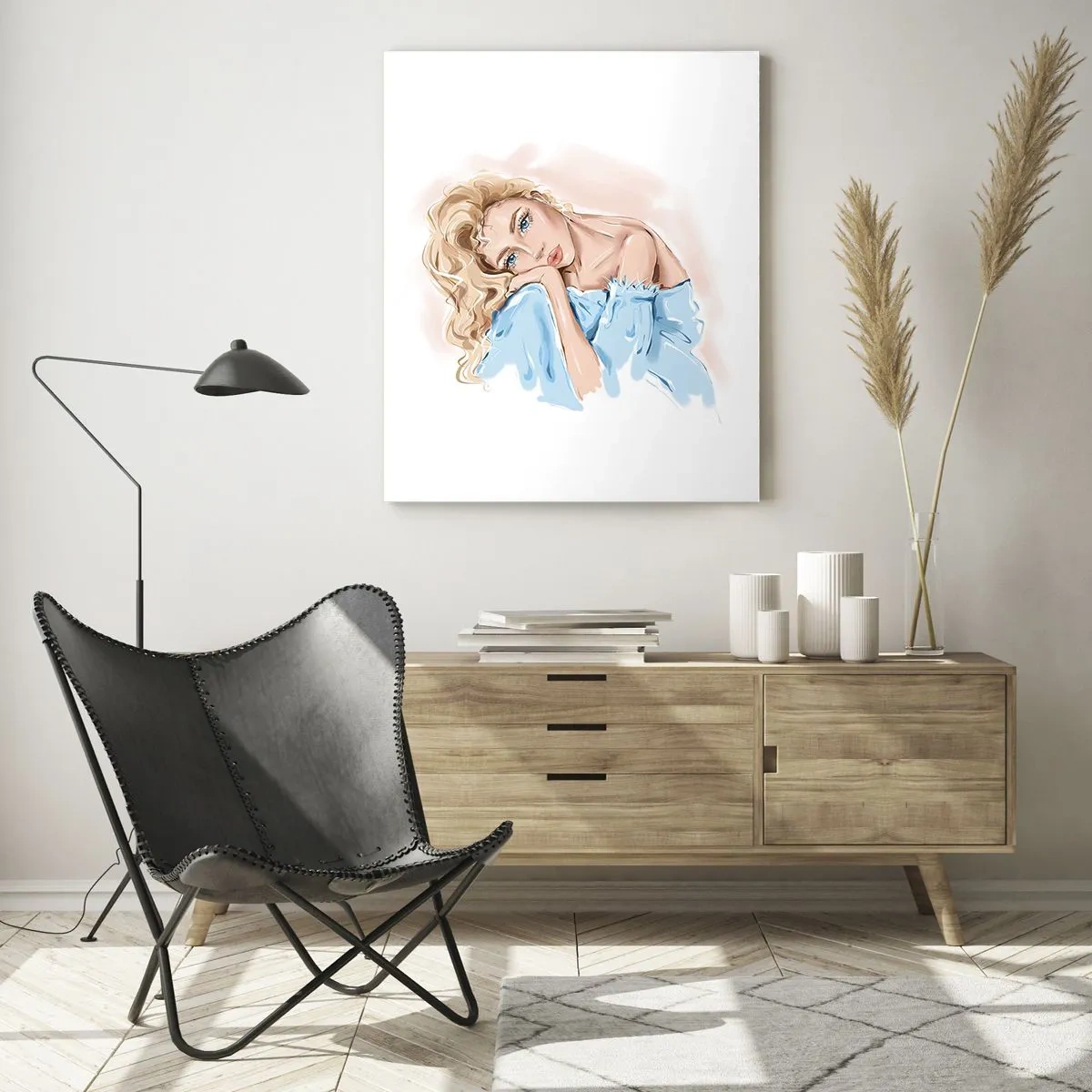 Glastavla - Bild på glas - Drömmande i blått - 50x70 cm
