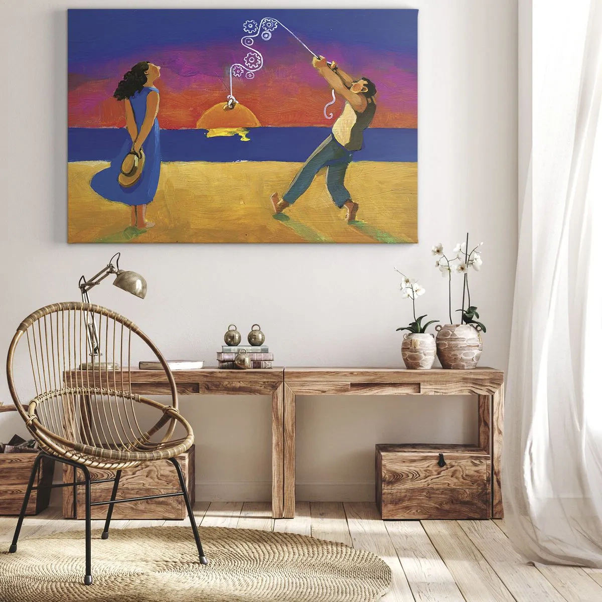 Canvastavla - Bild på duk - Figurer vid havet i solnedgången - 70x50cm - Mer än en stjärna från himlen - Modern väggdekoration för vardagsrum och sovrum ARTTOR
