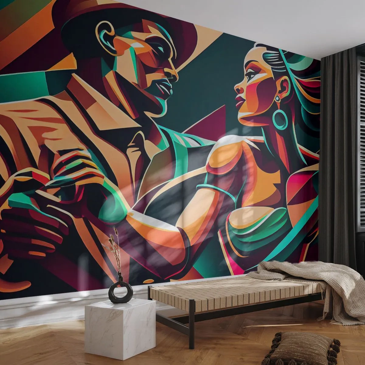 Fototapet Premium Canvas - I hjärtats rytm - Kubism, Par, Dansa - 200x140 cm