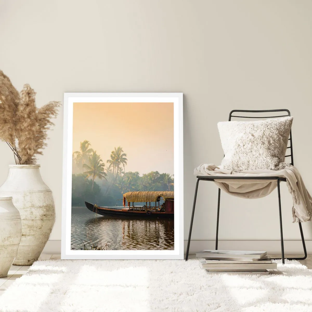 Affisch i vit ram - Hus på floden - 50x70 cm