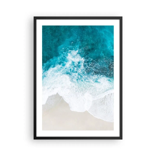 Affisch i svart ram - Flygfoto över turkosa vågor som slår mot en sandstrand - 50x70cm - Naturlig smekning - Modern väggdekoration för vardagsrum och sovrum ARTTOR