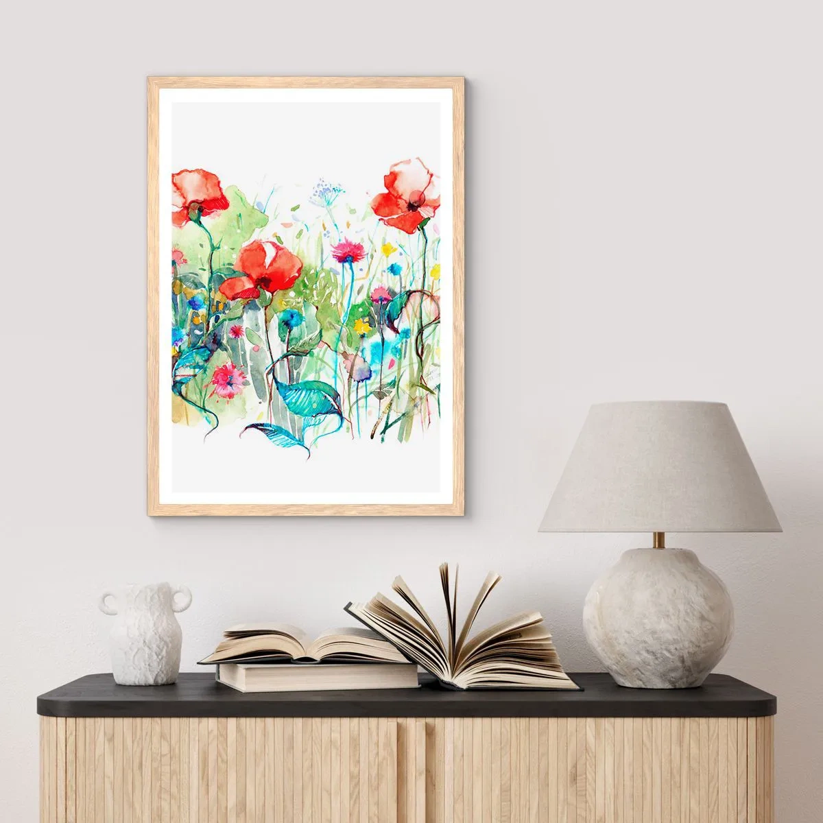 Affisch i ram av ljusek - Majblommande äng - 70x100 cm