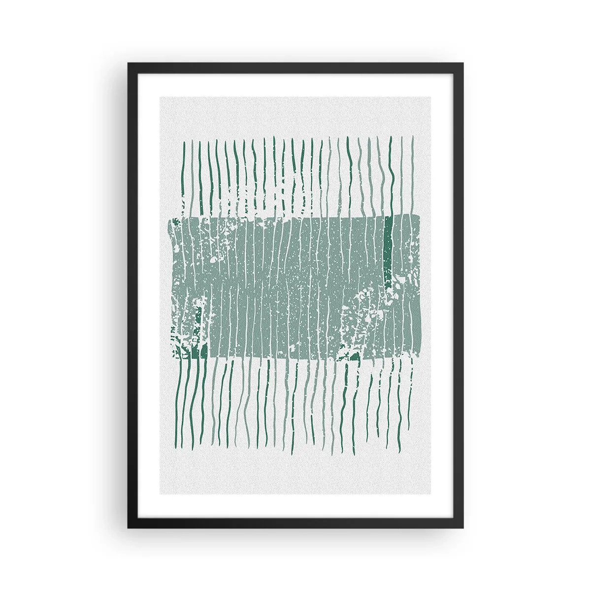 Affisch i svart ram - En minimalistisk komposition av linjer och texturer i nyanser av grönt. - 50x70cm - Marin abstraktion - Modern väggdekoration för vardagsrum och sovrum ARTTOR