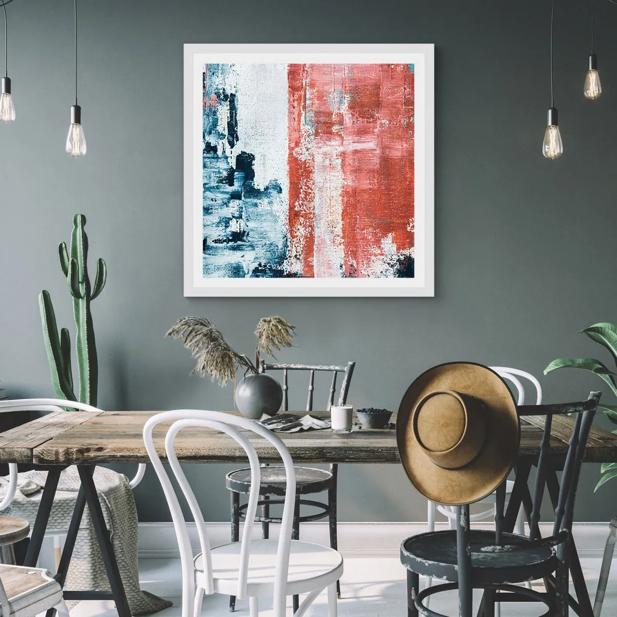 Affisch i vit ram - Abstrakt halvt om halvt - 50x50 cm
