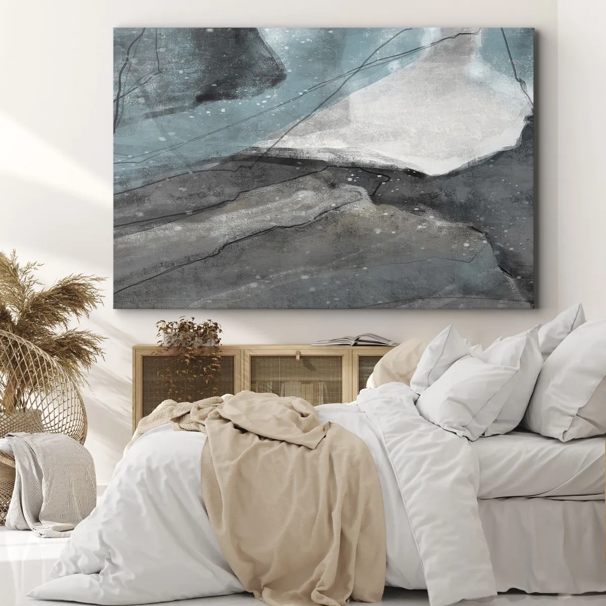 Canvastavla - Bild på duk - Abstrakt komposition i nyanser av grått och blått - 70x50cm - Abstraktion: stenar och is - Modern väggdekoration för vardagsrum och sovrum ARTTOR