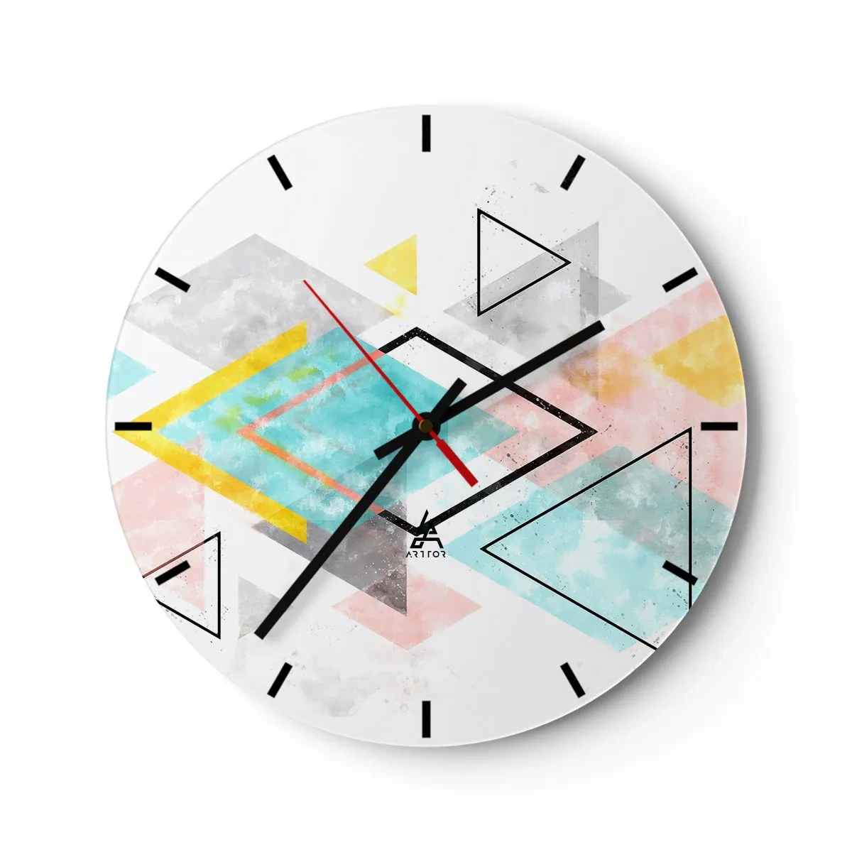 Väggklocka - Klocka på glas - Färgglada trianglar och romber i geometrisk stil - 30x30cm - Geometriskt spel - Modern väggdekoration för vardagsrum, kök och sovrum ARTTOR