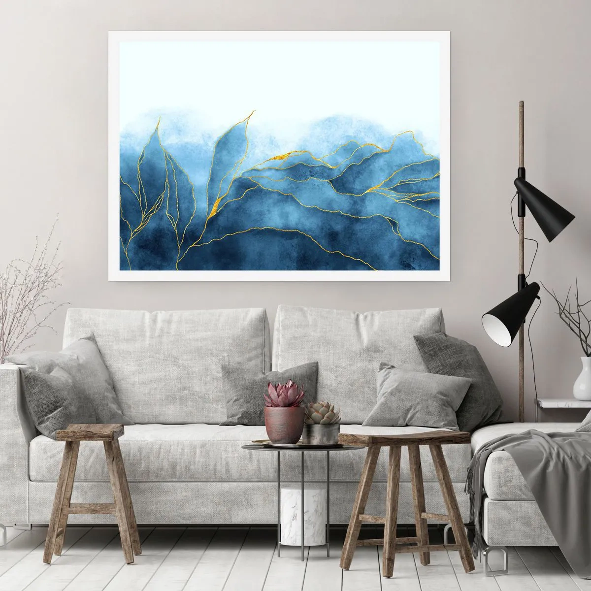 Affisch - Blått i guld - 91x61 cm