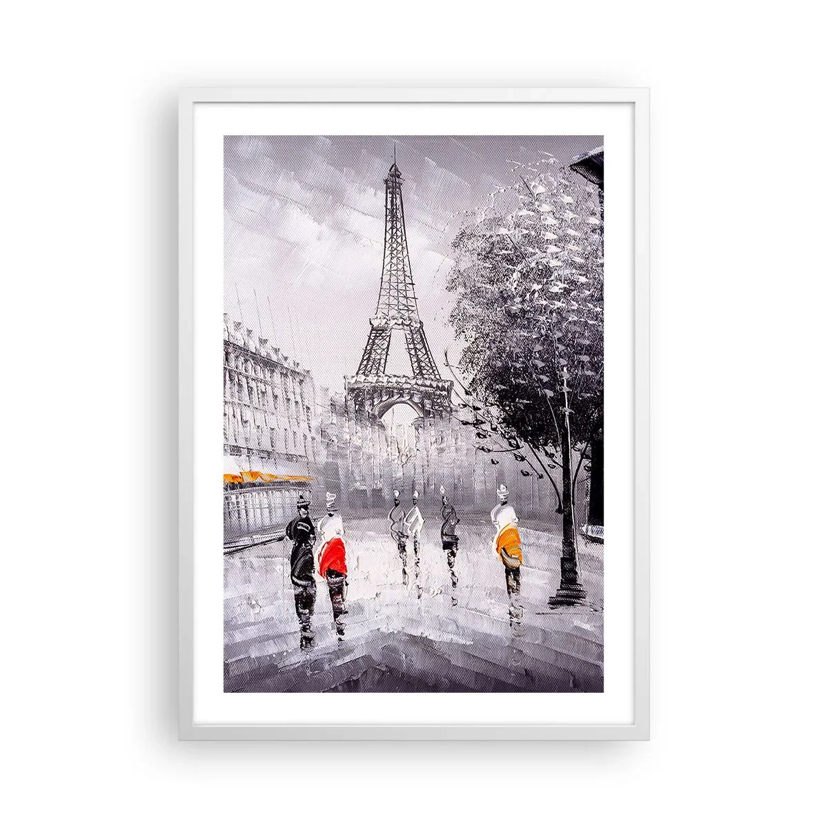 Affisch i vit ram - Promenad i Paris - 50x70 cm