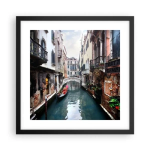 Affisch i svart ram - Venedig-landskap med gondol och bro - 40x40 cm